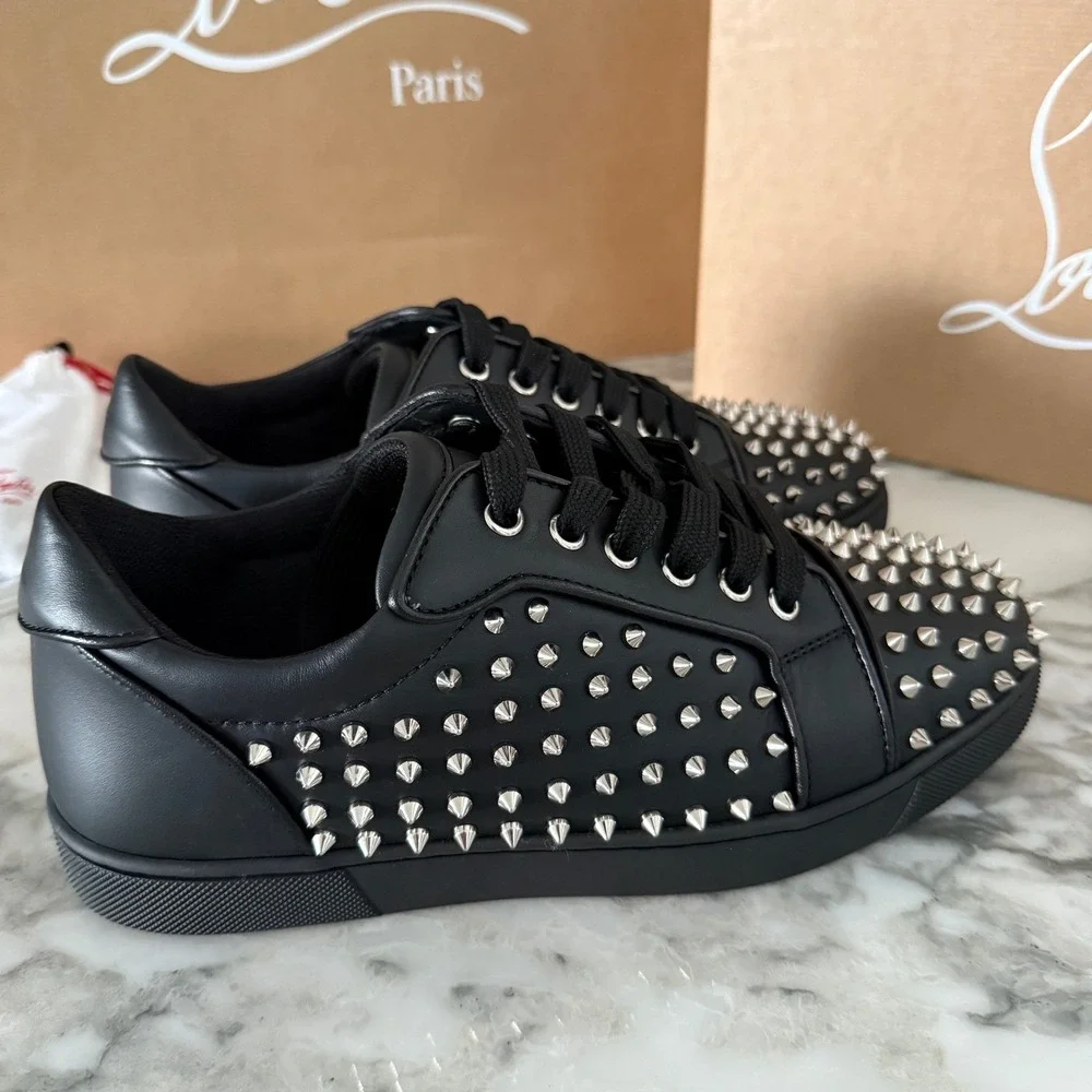 Christian Louboutin 3240804 Women's Vieira Night Spikes Black Sneakers, EU 39.5